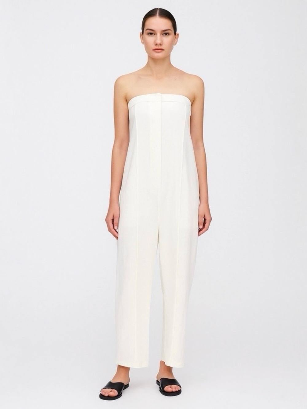 LOULOU Studio Size S Mellal Wool-Blend Twill Strapless Jumpsuit Ivory Off White